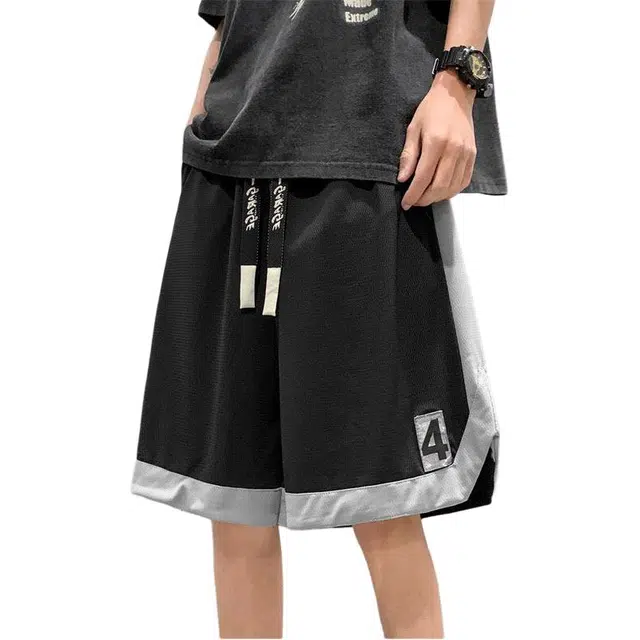 颂希尔 美式冰丝网眼薄款沙滩裤夏季撞色拼接设计感中裤户外五分裤休闲短裤 男女同款