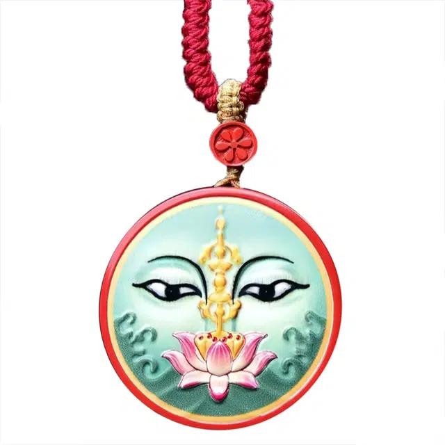 石在行 高含量复古红砂平安转运纳福 国潮新中式五福临门彩绘佛眼吊牌 再造辰砂朱砂 项链 男女同款情侣款