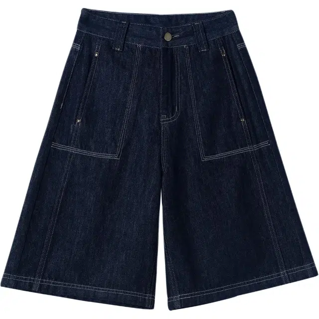 玫丝朵 纯色宽松适中高腰阔腿牛仔短裤 女款