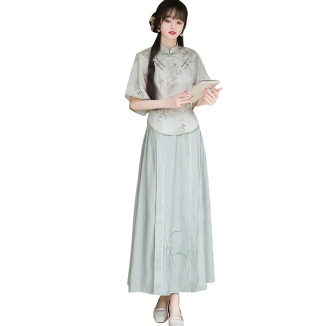 丝絮丝绸 新中式国风改良上衣简约长裙裙装套装 女款