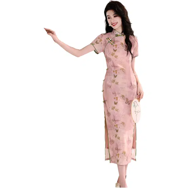 敲模女孩 新中式国风改良旗袍复古风气质修身短袖连衣裙 女款