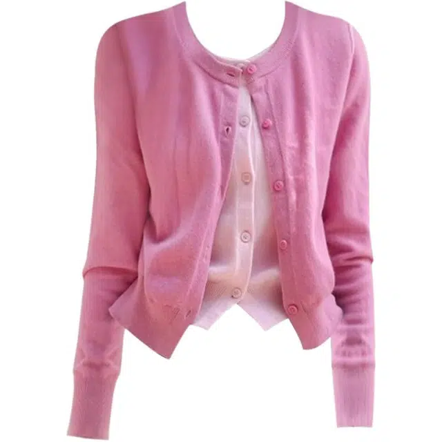 小卷要加油 慵懒风撞色假两件女秋冬长袖软糯开衫法式休闲上衣外套针织衫 女款