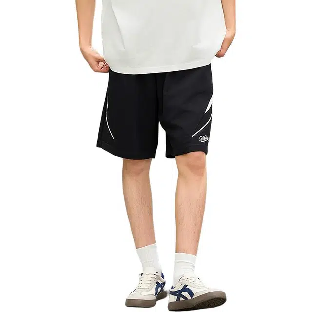 三福 复古运动风针织纯色中腰五分休闲短裤 男款