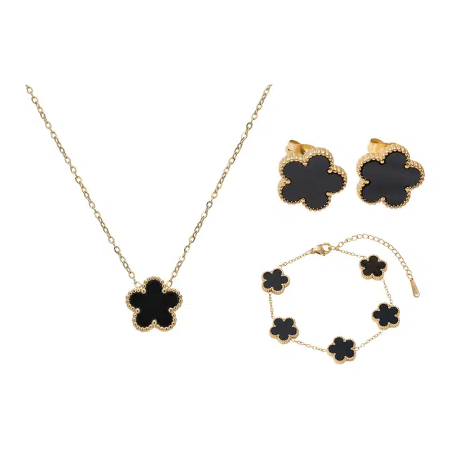迎百宝 幸运五花套装 精致百搭气质简约甜美花朵高级感贵气时尚通勤百搭实用 合金 项链 男女同款情侣款
