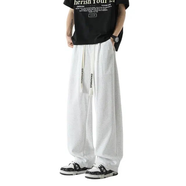 敦煌博物馆 古基础款纯色简约撞色抽绳百搭美式高街大码直筒百搭户外日常通勤宽松垂感拖地休闲裤 男女同款