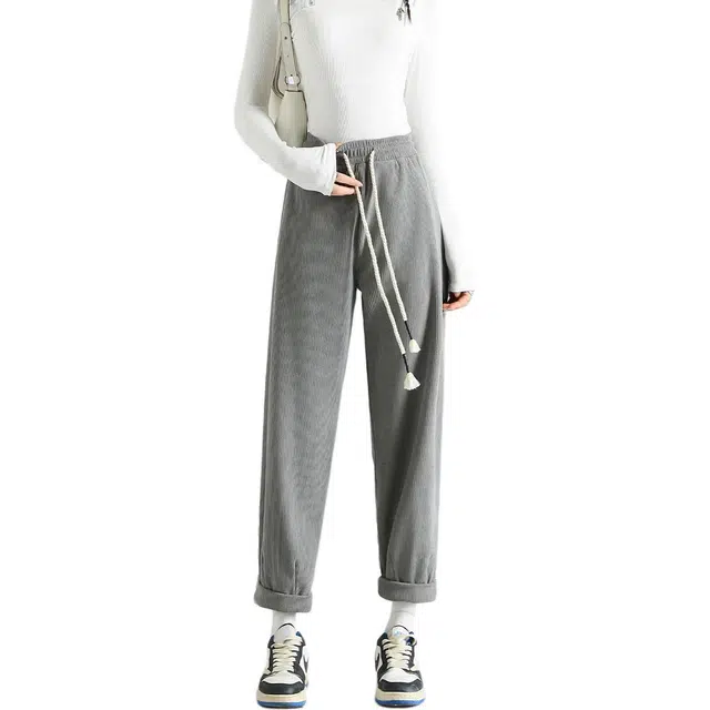 法文箱子 宽松哈伦裤春季纯色中腰长裤休闲裤 女款