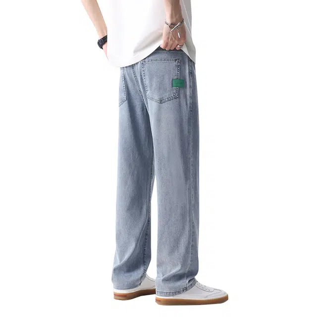 协协乐 夏季薄款美式复古宽松直筒垂顺天丝休闲长裤牛仔裤 男款