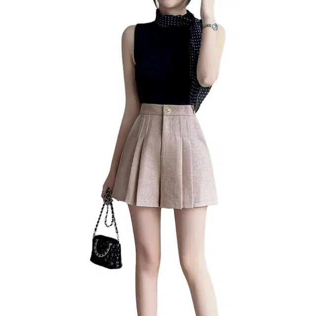 纤丝鸟 时尚百搭高腰宽松百褶阔腿休闲短裤 女款