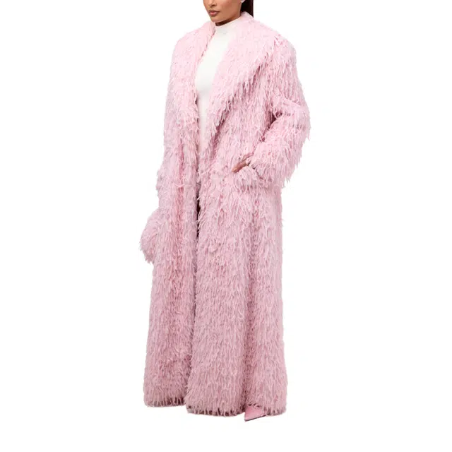 NAKED WARDROBE Faux Feather Long Coat