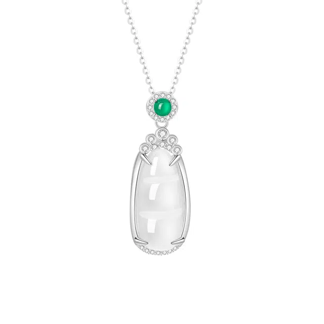 老凤祥 福泽四季 时尚轻奢高级感简约百搭 小众设计复古新中式 财源滚滚天然 玉髓 项链 女款