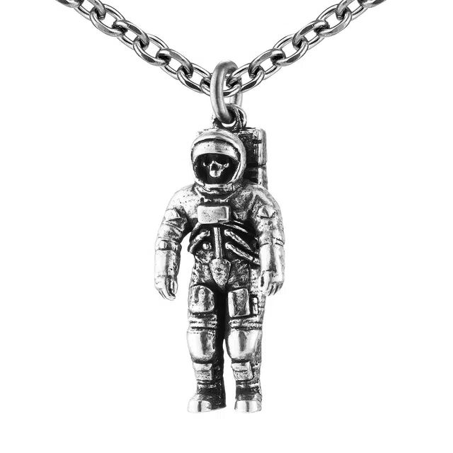 【可定制刻字】 白木黑冰 宇宙亡灵宇航员 新中式小众设计高级感 银合金 项链 男款 礼盒