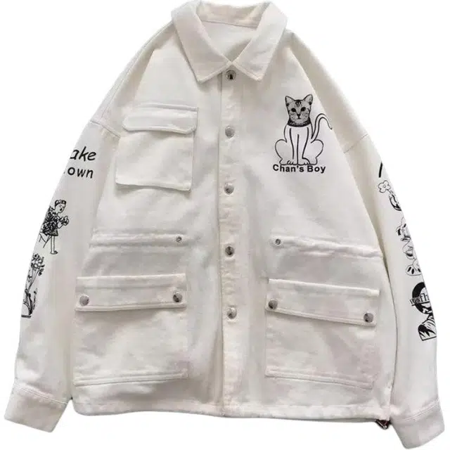 玉儿恋 字母印花宽松单排扣翻领夹克外套 男款