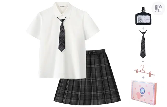 东鲸岁时记 学院风翻领刺绣压褶短袖衬衫百褶裙制服 女款 礼盒装