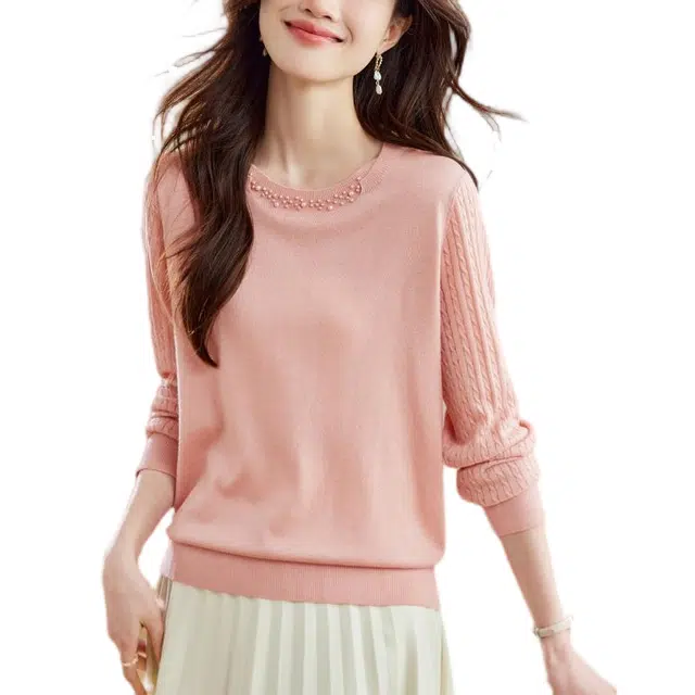 曲韩 纯色女时尚通勤百搭针织衫 女款