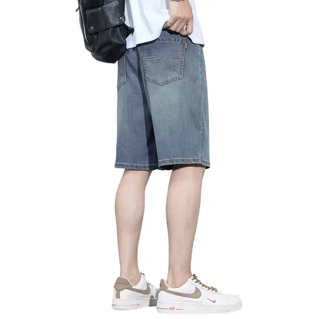 顶峰保罗 薄款美式潮牌潮流宽松外穿水洗做旧复古休闲五分时尚百搭牛仔短裤 男女同款