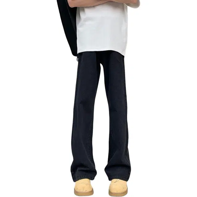 宝米卡 微喇直筒修身弹力美式裤子高街毛边长裤潮牛仔裤 男女同款