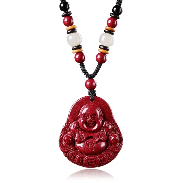 谧月珠宝 大肚弥勒佛 新中式国潮轻奢精致复古福气满满笑口常开 大气显白毛衣链 再造辰砂朱砂 项链 男女同款情侣款