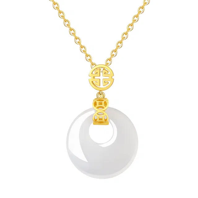 秦福炫 福运招财平安扣颈链 新中式平安扣轻奢小众设计感锁骨链 玉髓 项链 女款