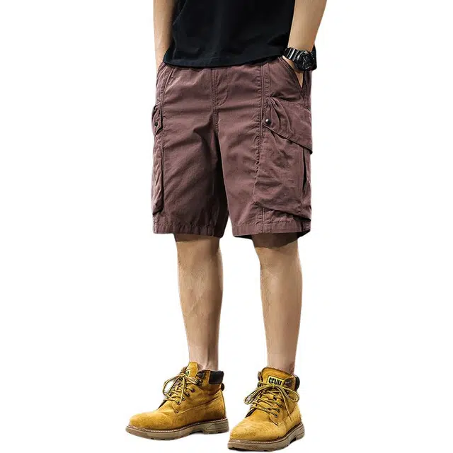 前进牛 城市户外机能运动宽松潮流设计中腰透气纯色直筒休闲工装短裤 男女同款