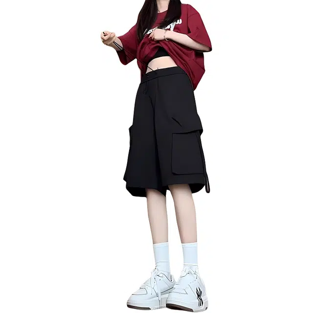 单爵 过膝夏季薄款休闲宽松运动五分工装短裤 男女同款