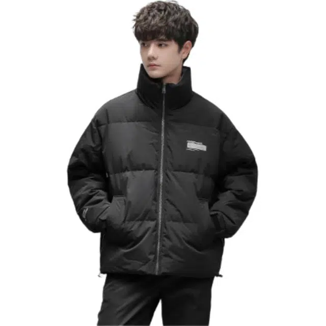 鸭鸭 纯色无帽立领短款长袖羽绒服 男款