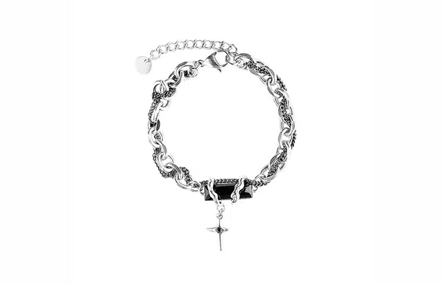 牧言 中性暗黑系高级感缠绕式古巴链四角星芒吊坠锁骨链手链 链条拼接十字架项链 男女同款情侣款