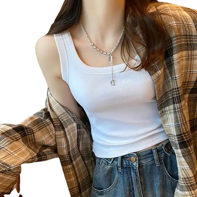 黑恐龙 方领小吊带外穿百搭遮副乳带胸垫美背西装内搭打底无袖上衣背心 女款