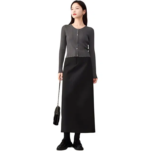 娅丽达 通勤简约修身长袖针织衫 女款 灰色