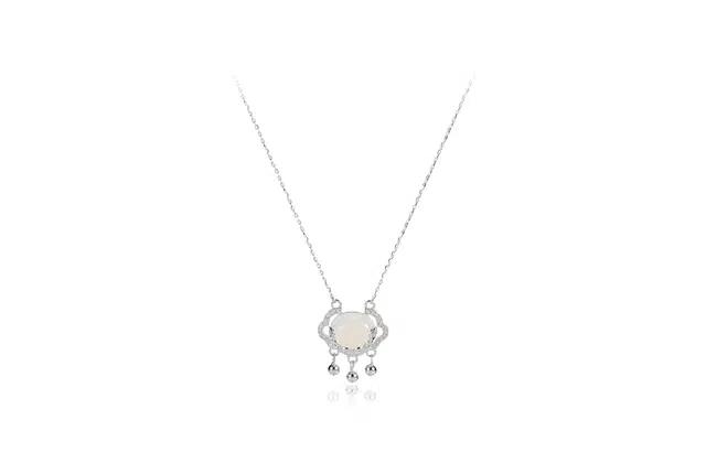 百利金 平安锁 轻奢时尚甜美大方精致简约高级感 国潮新中式复古民族风祥云如意叠戴锁骨链 琉璃 玉石项链 女款