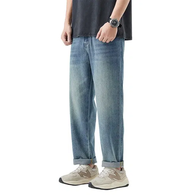 宝米卡 雪花肌石磨洗微锥夏季复古宽松小脚直筒休闲牛仔裤 男女同款