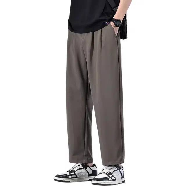 潮人榜 美式高端夏季薄款冰丝裤子轻商务垂感西裤潮牌百搭宽松直筒九分休闲裤 男女同款