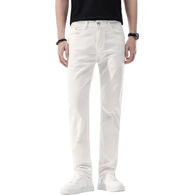 吉肯蒂 高端白色直筒裤薄款潮流高级感修身牛仔裤 男款