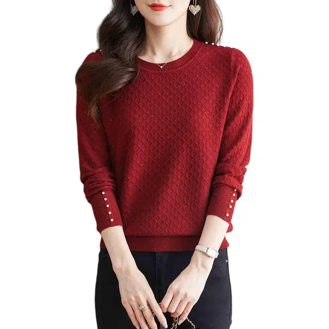 曲韩 短款打底圆领套头针织衫 女款