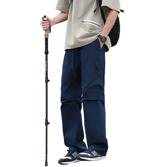 加荣 宽松直筒休闲裤潮牌帅气户外登山裤青少年山系徒步阔腿裤日系复古纯色长裤设计感工装裤 男女同款