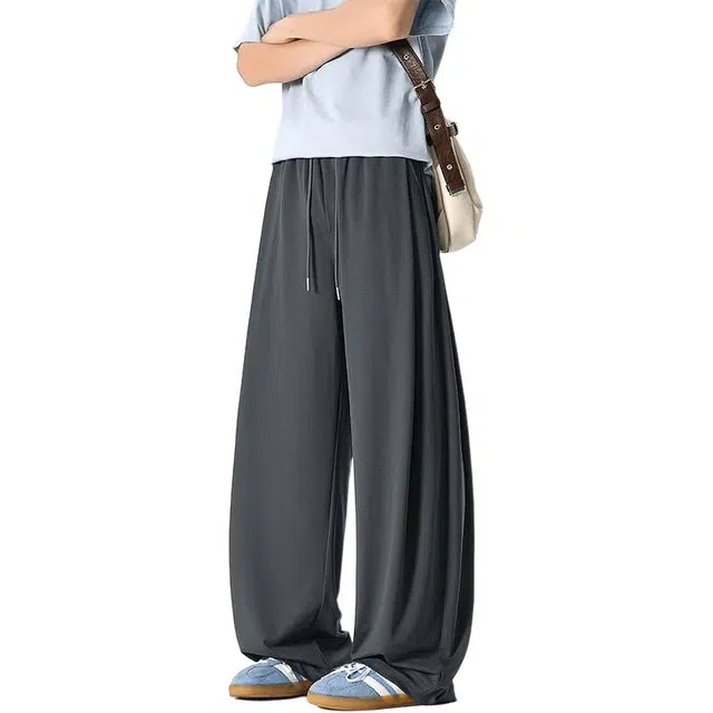 物质公式 美式无性别主义纯色简约基础款垂感日常通勤宽松系带高级感百搭直筒弹力休闲裤 男女同款