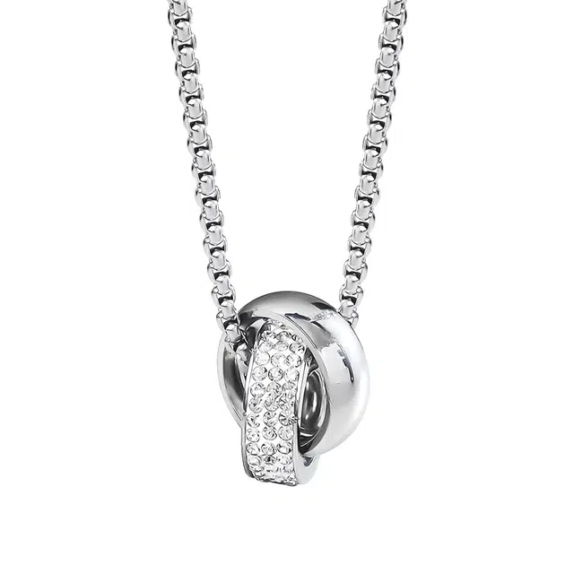 克兰茜 银河双环设计 轻奢小众高级感简约 欧美高街嘻哈潮酷经典 钛钢 锆石 项链 男女同款情侣款 银色