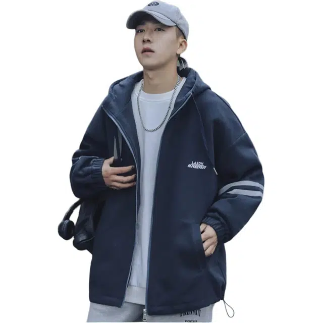 哲源  痞帅高级感条纹插肩袖连帽长袖棒球服 男款