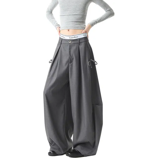 颂希尔 美式慵懒风阔腿垂感拖地弯刀裤子时尚潮牌薄款休闲裤 男女同款