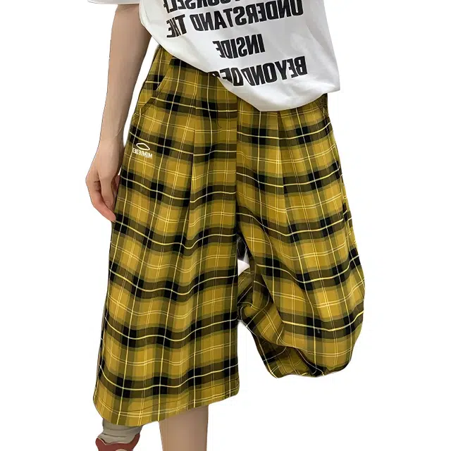 单爵 格子七分松弛慵懒阔腿休闲短裤 男女同款