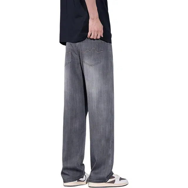 隐狼世家 潮牌夏季薄款宽松直筒阔腿休闲长裤牛仔裤 男款