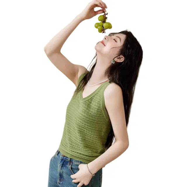 谜秀 牛油果绿简约时尚舒适显瘦百搭开衫背心套装女复古显瘦两件套上衣针织衫 女款