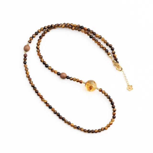 仙源 钱途无限 招财纳福轻奢小众新中式文玩饰品 平安福锁骨链 节日生日  礼盒装 虎眼石 项链 男女同款情侣款