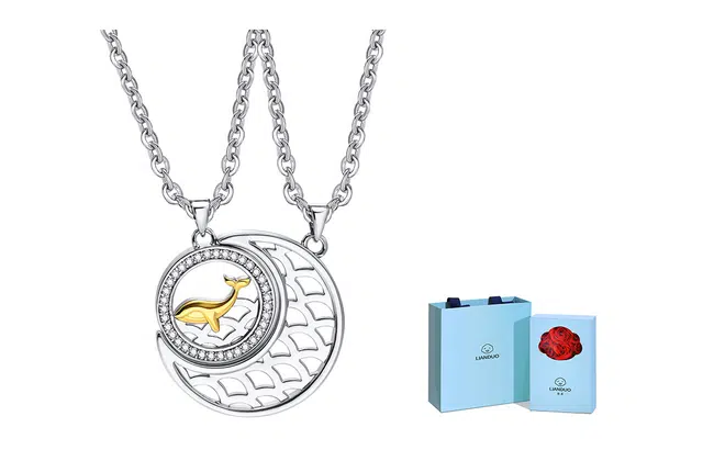 恋朵 时尚设计情侣项链 缘定鲸生 轻奢高级感闪钻镂空日月吊坠拼接男女项链 情侣款 #甜蜜饰爱#