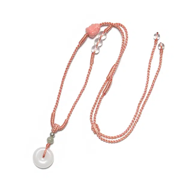 灵晔 顺丰包邮 新中式国风经典纯手工编织绳 平安喜乐转运平安扣粉挂绳 天山翠 项链 男女同款情侣款