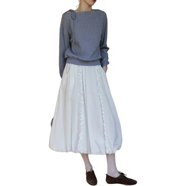 哒头下雨不愁 纯色适中宽松高腰休闲长裙 女款