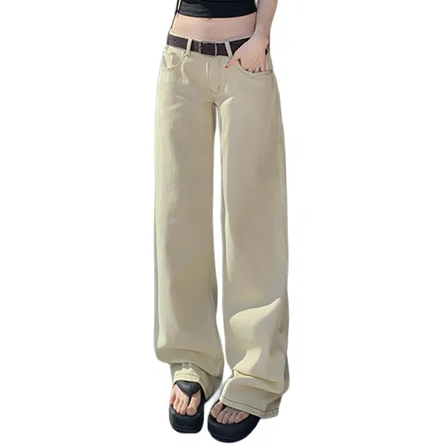 如续 美式辣妹低腰阔腿宽松显瘦直筒拖地裤牛仔裤 女款