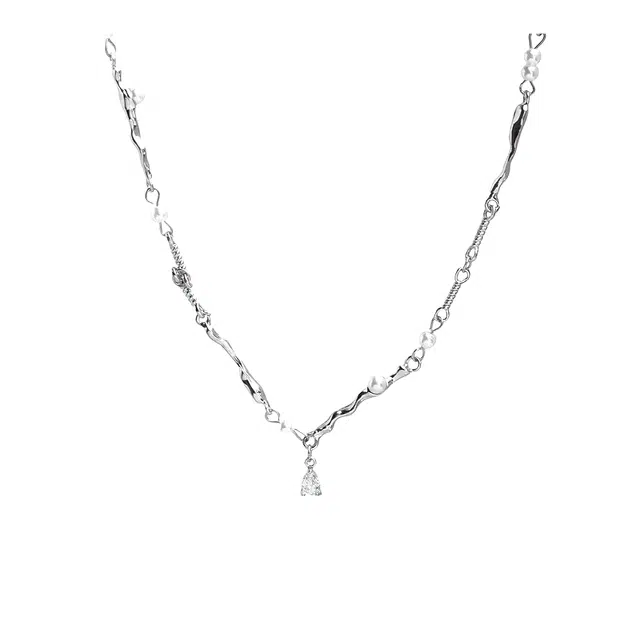 聆听花开 水滴锁骨链 轻奢精致高级感 小众设计甜美高颜值拼接配饰学生 时尚气质百搭新款潮酷可调节 铜 项链 女款