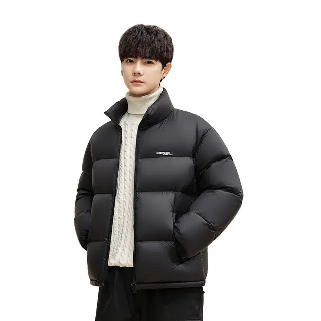 鸭鸭 中青年韩版休闲基础百搭短款立领户外运动加厚保暖暗黑面包羽绒服 男女同款