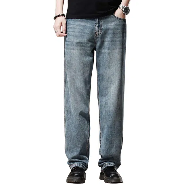 贵色 中腰修身纯色牛仔裤 男款 蓝色