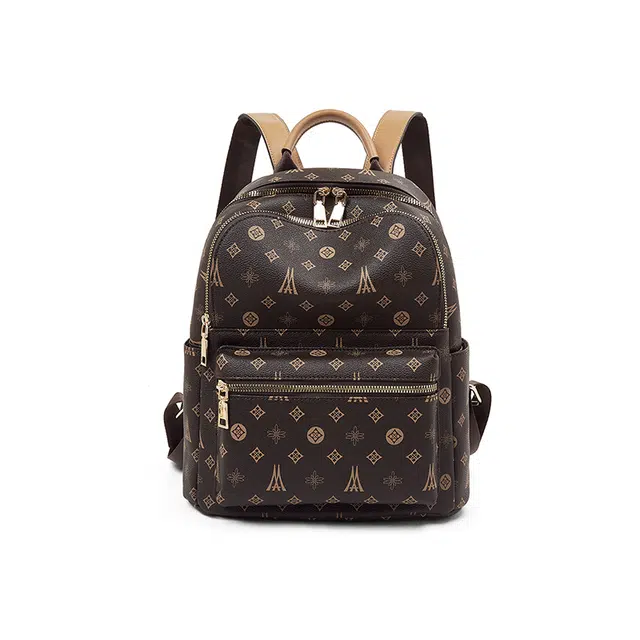 老人头 短途出行潮流 合成革 双肩包 女款 卡其色